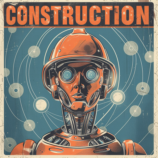 Image of robots automating construction with blueprints